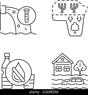 Water stress linear icons set Stock Vector