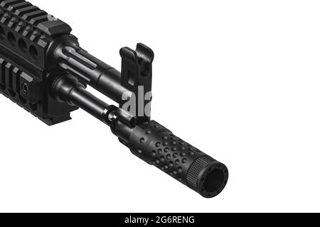 A pneumatic copy of a Russian machine gun. Modern airsoft weapons. Isolate on a white background. Stock Photo