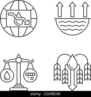 Suffering from water shortage linear icons set Stock Vector