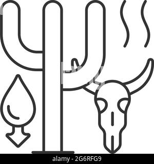 Extreme drought causing animals extinction linear icon Stock Vector