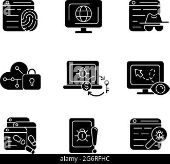 Online behavior monitoring black glyph icons set on white space Stock Vector