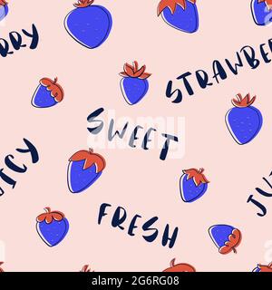 Summer berries bright pattern. Strawberry background for menu or packaging design, food or drink posters, home decor, wallpaper, wrapping paper Stock Vector