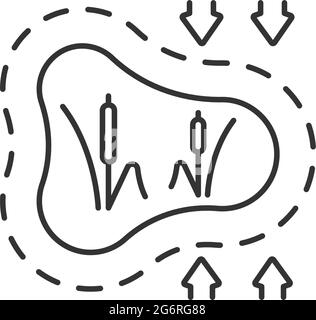 Disappearing wetlands linear icon Stock Vector