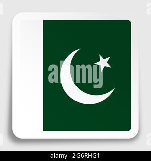 Islamic Republic of Pakistan flag icon on paper square sticker with shadow. Button for mobile application or web. Vector Stock Vector