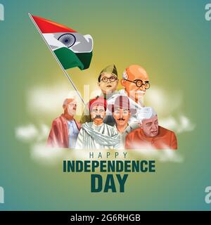 happy independence day India 15th august with Indian freedom fighters. vector illustration design Stock Vector