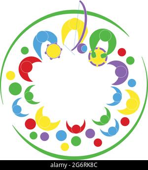 People playing capoeira together in a circle with. Colorful capoeira illustration for web, t-shirt, flyer design. Capoeira music training, Capoeirista Stock Vector