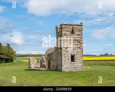 the ruins of Knowlton Church England Stock Photo