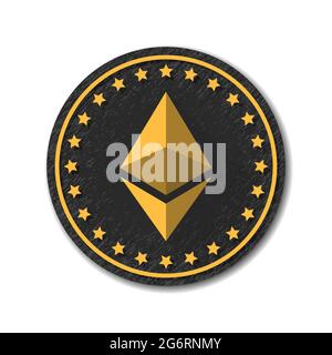 Ethereum crypto currency chrystal coin icon button illustration Stock Vector