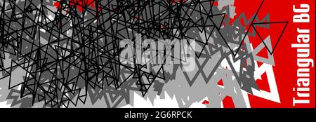 Black, gray, white and red triangular geometric abstraction. Wide chaotic vector graphics Stock Vector