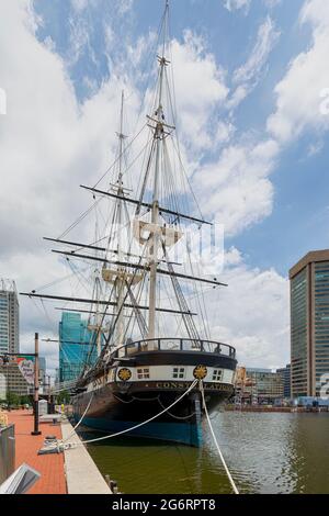 USS Constellation, a 'sloop of war' and the second US warship to carry the name. (The first was a frigate, the third was an aircraft carrier.) Stock Photo