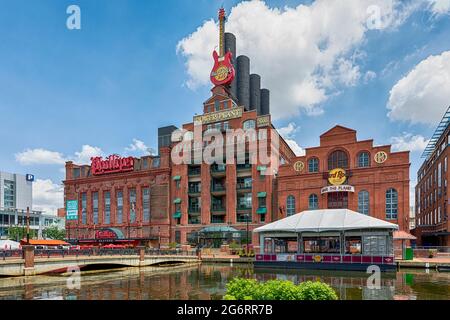 United Railways & Electric Company Power Plant on Pier 4 is now home to Phillips Seafood and Hard Rock Cafe. Stock Photo