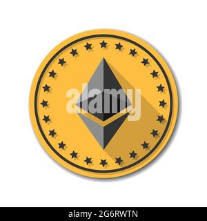 Ethereum crypto currency chrystal coin icon button illustration Stock Vector