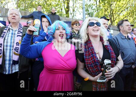 Charlotte Tatum, 41, from Sydenham (left, blue hair) on why she comes to watch Dulwich Hamlet....'It's Accesible and it's friendly'...Ruby Mackellar ( Stock Photo