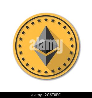 Ethereum crypto currency chrystal coin icon button illustration Stock Vector