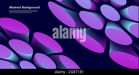 Abstract 3d composition, big cones with round edges forming geometry shape, fluorescent blue and purple neon colors on dark background, web banner Stock Vector