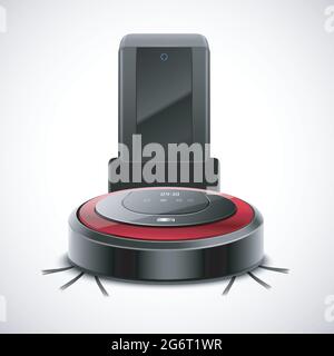 Modern robot vacuum cleaner charging battery. Stock Vector