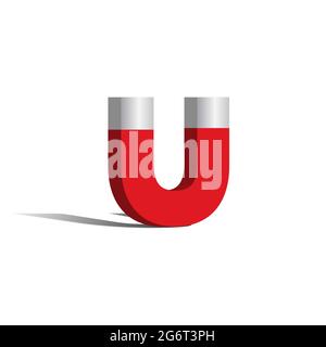 3D vector illustration of u shape magnet isolated on white background. Included Graphic Style. Design elements. Stock Vector