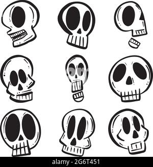 A Collection of Comical Cartoon Skulls Illustration Vector Stock Vector