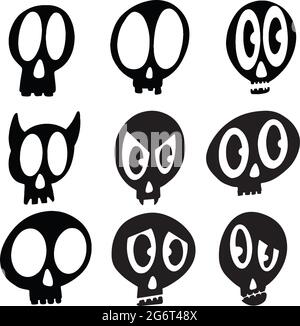 A Collection of Comical Cartoon Skulls Illustration Vector Stock Vector