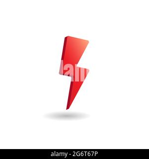 3D vector illustration of thunder bolt isolated on white color background. Design elements. Hot, red orange gradient. Included graphic style. Stock Vector