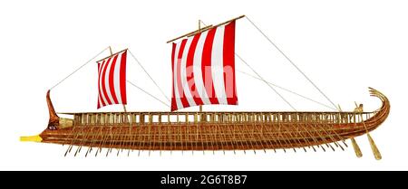 Ancient Greek warship isolated on white background Stock Photo