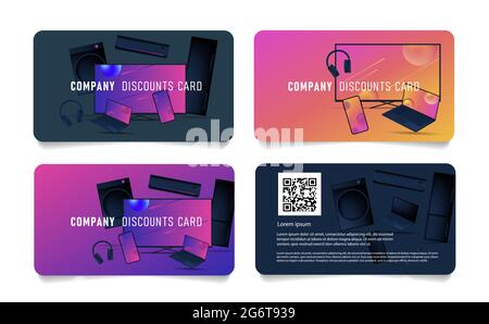 Set of company discount cards for electronic devices, gradient illustrations of smart gadgets and household equipment Stock Vector