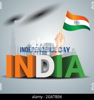 happy independence day india. vector illustration of Indian flag and 3d letter. poster, banner , template design Stock Vector