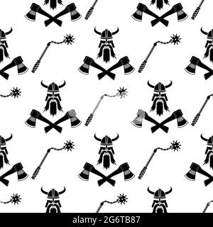 Viking Head Silhouettes Icon Isolated on White Background. Seamless Pattern Stock Vector