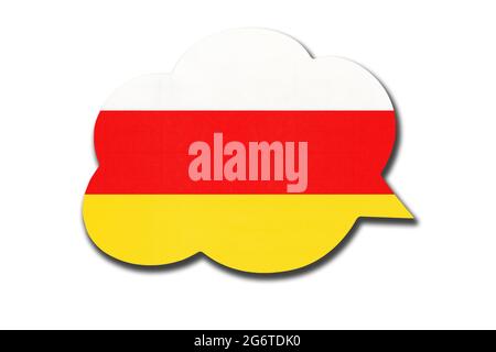 3d speech bubble with Ossetian national flag isolated on white background. Symbol of North Ossetia, Alania country. World communication sign. Stock Photo