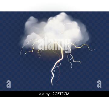 vector realistic clouds with lightning bolts. Stock Vector