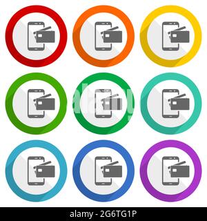 Online, mobile payment vector icons, flat design colorful web buttons Stock Vector