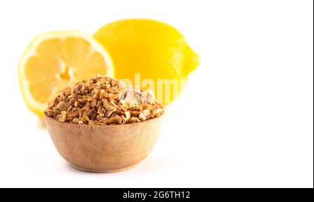 Dehydrated Lemon Peel Isolated on a White Background Stock Photo