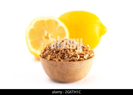 Dehydrated Lemon Peel Isolated on a White Background Stock Photo