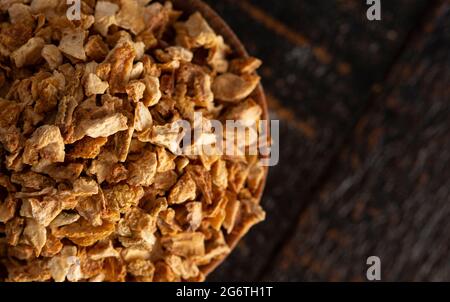 Dehydrated Lemon Peel on a Rustic Wooden Table Stock Photo