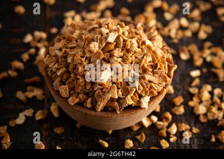 Dehydrated Lemon Peel on a Rustic Wooden Table Stock Photo