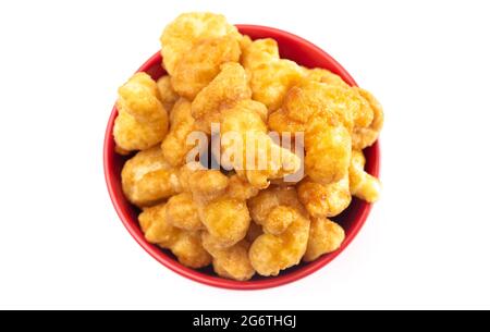 Caramel Puff Corn Popcorn Isolated on a White Background Stock Photo