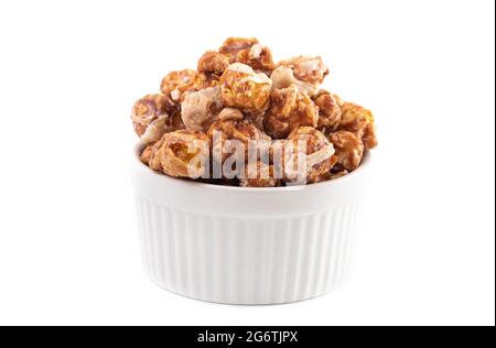 Frosted Cinnamon Roll Flavored Gourmet Popcorn Isolated on a White Background Stock Photo