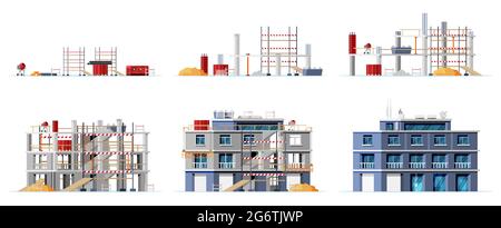 Construction Site Stages Isolated on White. Stock Vector