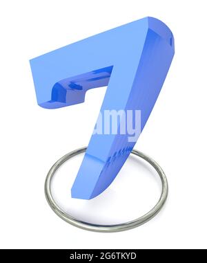 Number 7 blue over metallic circle on white background - 3D rendering illustration Stock Photo