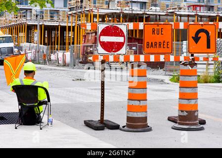 Closed street, Construction site, Montreal Canada Stock Photo