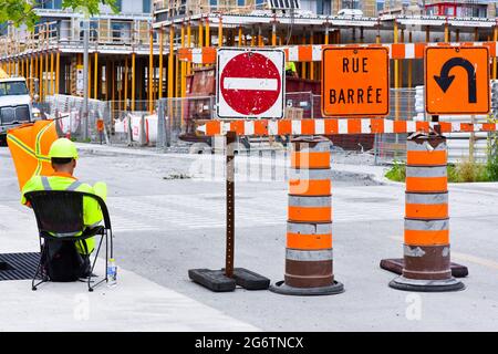 Closed street, Construction site, Montreal Canada Stock Photo