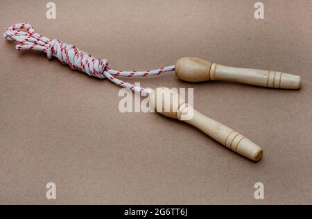 skipping rope on a neutral background with ample copy space Stock Photo