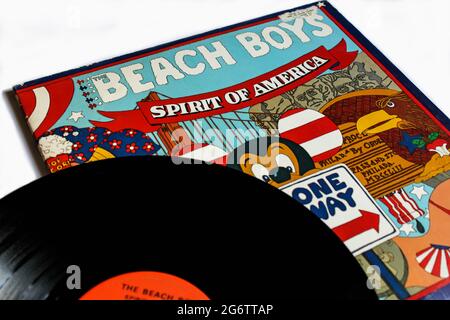 Classic rock band, The Beach Boys music album on vinyl record LP disc. Titled Spirit of America album cover Stock Photo
