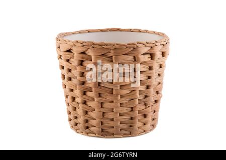 Wicker flowerpot isolated on white background with clipping path Stock Photo