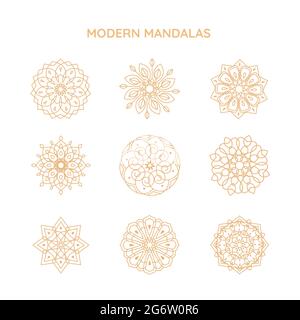 Modern mandalas logo vector templates, abstract symbols in ornamental ethnic style, emblems for luxury products, hotels, boutiques, jewelry, oriental Stock Vector