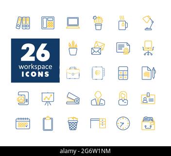 Workspace outline vector icon set. Workspace sign. Graph symbol for your web site design, logo, app, UI. Vector illustration Stock Vector