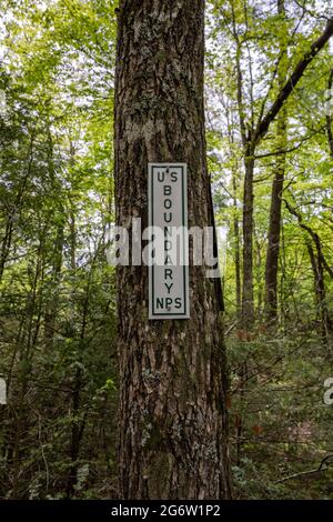 National Park Service boundary line sign, Nez Perce National Historic ...