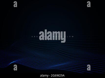 Wave of particles. Futuristic blue dots background with a dynamic wave. Big data. Stock Vector