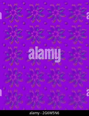 Abstract background image is purple with smudged rows of flowers and dots. Stock Photo