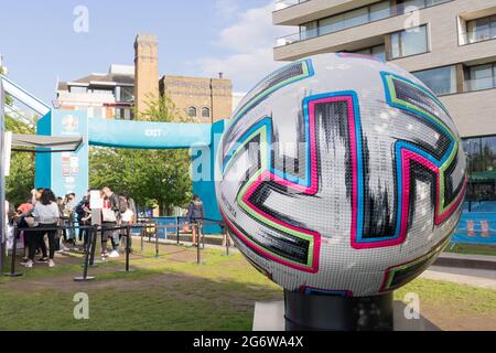 official giant football  seen at Potter field park, London, England, EURO 2020, UEFA festival Stock Photo